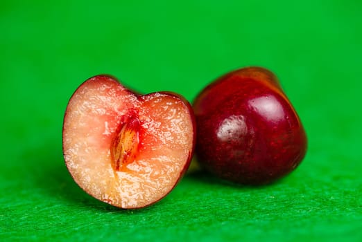 cherry with a stone in a section.