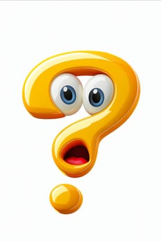 A yellow question mark with blue eyes and red lips. The eyes are wide open and the lips are open in a surprised expression. Generative AI