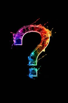 A colorful question mark made of paint splatters. The colors are bright and vibrant, giving the impression of a fun and playful design. Generative AI