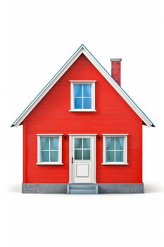 Red house with white trim and windows. Generative AI.