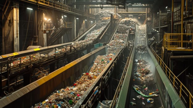 Inside the industrial hall of a recycling plant where endless streams of waste are sorted