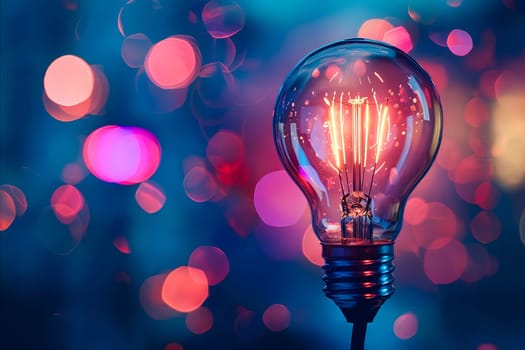 A light bulb is lit up in a blurry background. The light bulb is the main focus of the image, and the blurry background adds a sense of movement and energy to the scene. The light bulb's glow is warm. Generative AI
