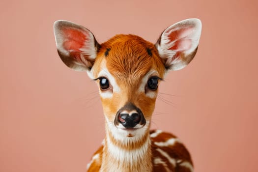 Small fawn looking at the camera. Generative AI.