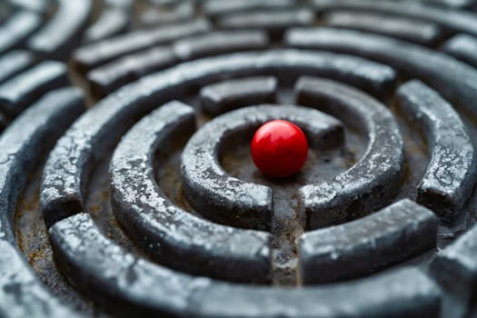 Red ball in the middle of maze. Generative AI.