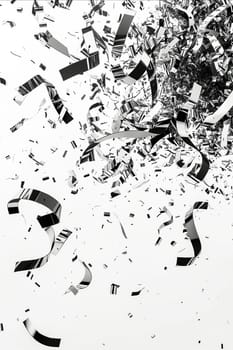 A black and white photo of confetti falling in the air. Concept of celebration and joy, as the confetti represents a moment of happiness and excitement. The falling confetti creates a dynamic. Generative AI
