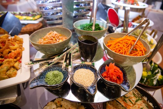 dishes in the restaurant on the table in business lunch.