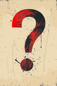 A red and black question mark with red paint splatters. The splatters give the impression of chaos and confusion. The question mark itself represents uncertainty and the unknown. Generative AI