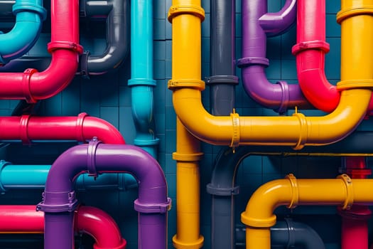 Colorful wall of pipes. Generative AI.