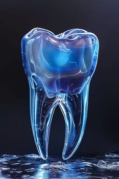 Tooth is shown in glass container. Generative AI.