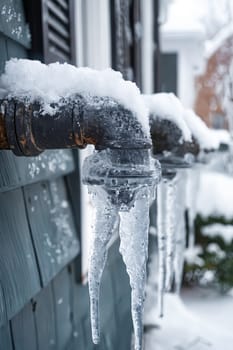 Ice on the outside of house. Generative AI.
