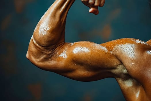 Muscular man flexing his muscles. Generative AI.