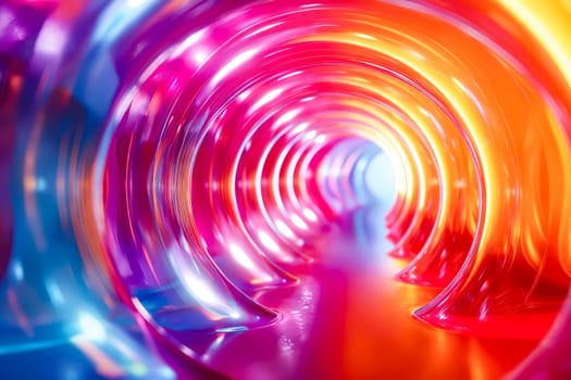 Colorful tunnel with light shining through it. Generative AI.