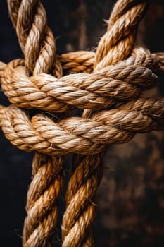Close up of rope with knots. Generative AI.