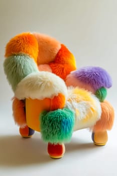 Colorful chair with fur on it. Generative AI.
