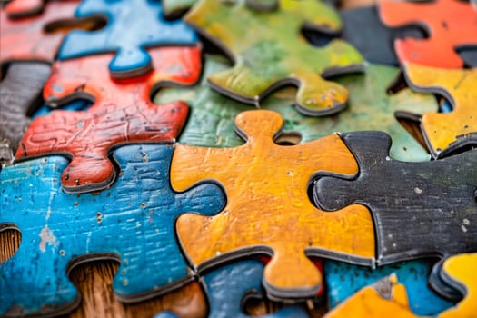 A jigsaw puzzle with pieces of different colors and sizes. Concept of creativity and challenge, as the pieces must be put together to form a complete picture. The variety of colors. Generative AI