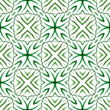 Ethnic hand painted pattern. Green stylish boho chic summer design. Watercolor summer ethnic border pattern. Textile ready pleasing print, swimwear fabric, wallpaper, wrapping.
