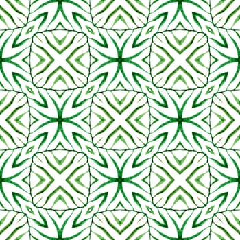 Ethnic hand painted pattern. Green stylish boho chic summer design. Watercolor summer ethnic border pattern. Textile ready pleasing print, swimwear fabric, wallpaper, wrapping.