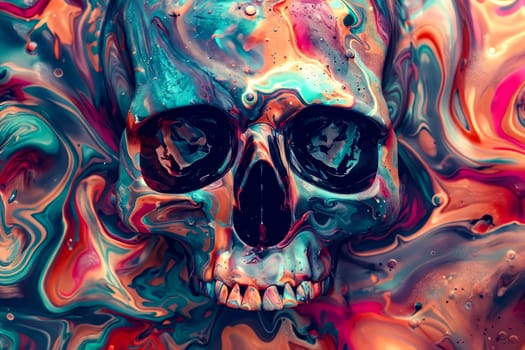 Skull with colorful paint on it. Generative AI.