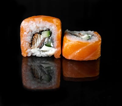 classic japanese rolls with cheese and fish.