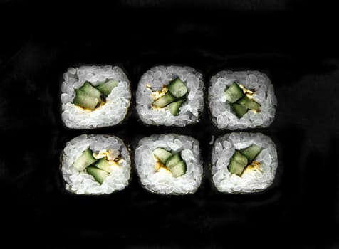 rolls isolated on black background. Photo for the menu