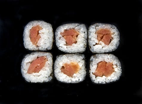 rolls isolated on black background. Photo for the menu