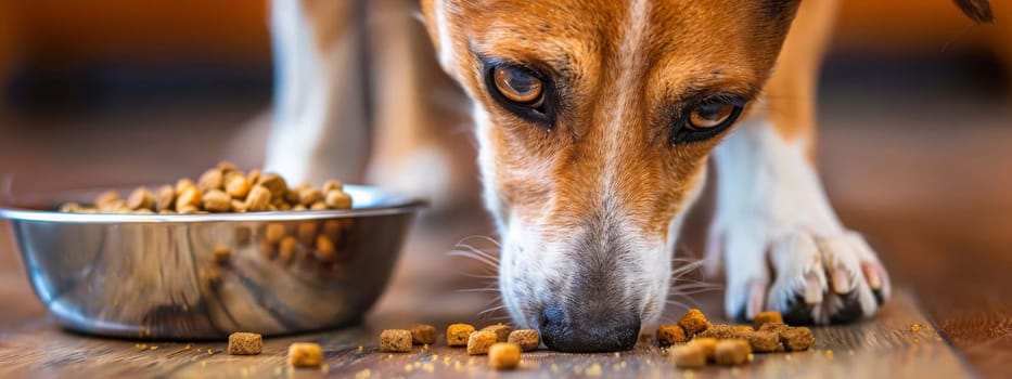 dog eats food from a bowl, animals, Generative AI,