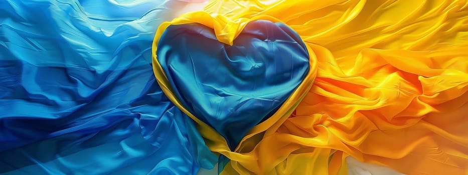 Ukrainian flag in the shape of a heart, symbols Generative AI,
