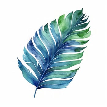 Tropical watercolor palm leaf, jungle flora. Isolated on white background. Generated AI.