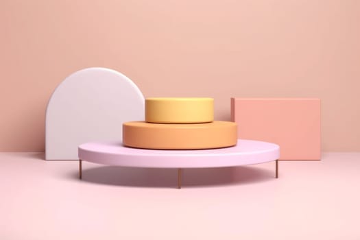 Realistic 3D pastel cylinders stand podiums. Abstract studio room with geometric platforms. Pastel minimal scene for products showcase. Promotion display. Generated AI.