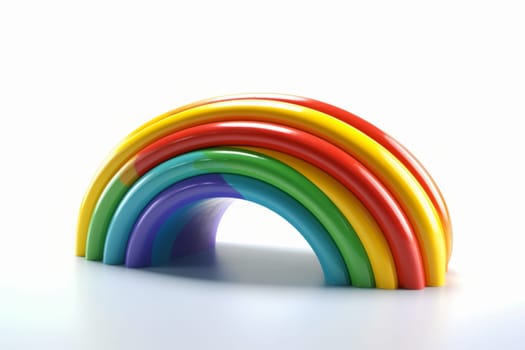 3D colorful rainbow arch. Isolated on white background. Generated AI.