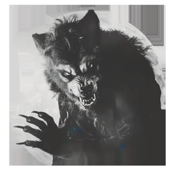Monochrome vintage photo of halloween Werewolf cut out ai generated image