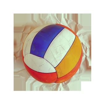 Volleyball ball on crumpled paper cut out ai generated image