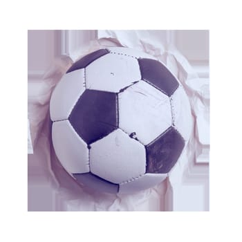 Football ball on crumpled paper cut out ai generated image