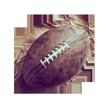 Rugby ball on crumpled paper cut out ai generated image