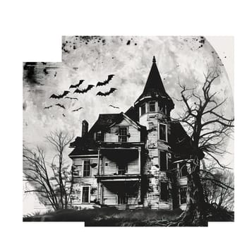 Monochrome vintage photo of halloween house cut out ai generated image