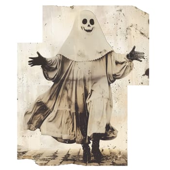 Monochrome vintage photo of halloween ghost cut out ai generated image
