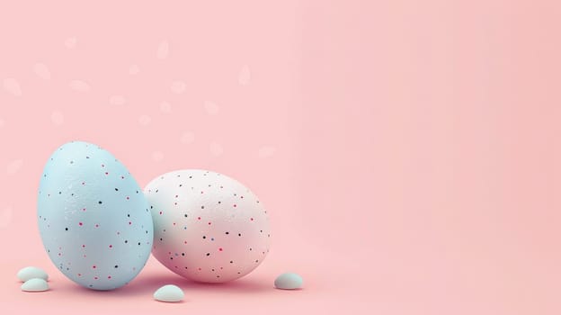 Easter eggs on blank background with pastel colours, leaving ample space for text