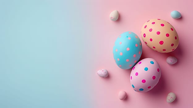 Easter eggs on blank background with pastel colours, leaving ample space for text