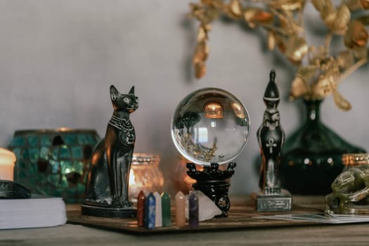 Esoteric Tarot and Crystal Ball Setup with Mystical Decor