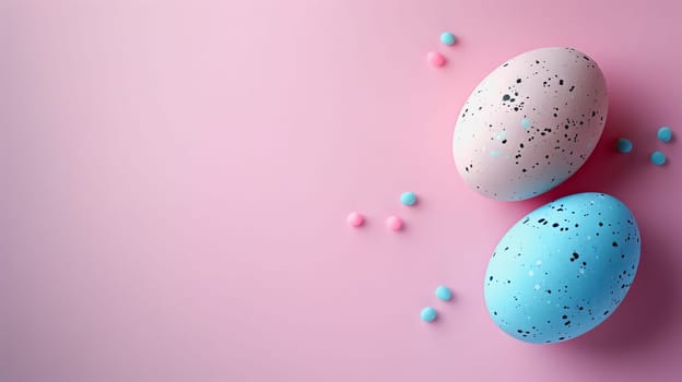 Easter eggs on blank background with pastel colours, leaving ample space for text