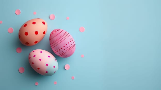 Easter eggs on blank background with pastel colours, leaving ample space for text