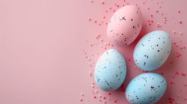 Easter eggs on blank background with pastel colours, leaving ample space for text