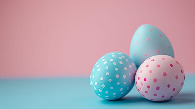 Easter eggs on blank background with pastel colours, leaving ample space for text