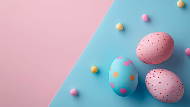 Easter eggs on blank background with pastel colours, leaving ample space for text