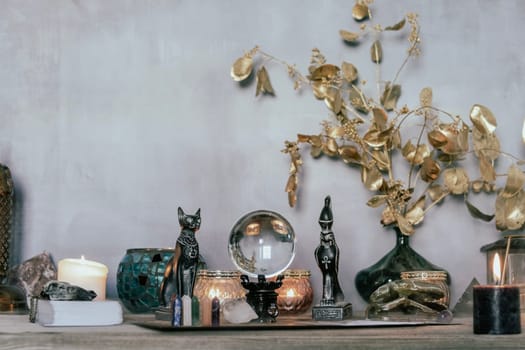 Esoteric Tarot and Crystal Ball Setup with Mystical Decor