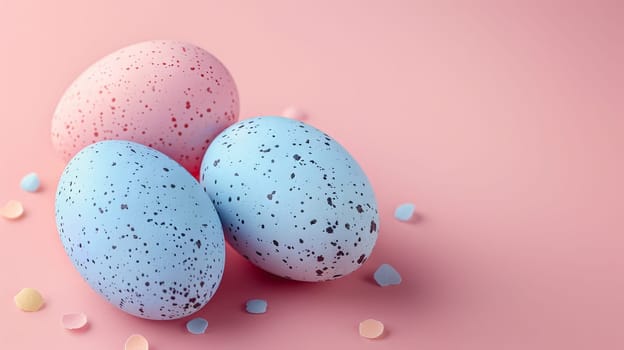 Easter eggs on blank background with pastel colours, leaving ample space for text