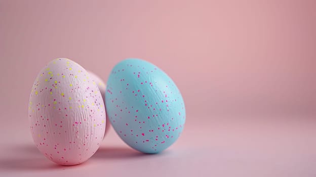 Easter eggs on blank background with pastel colours, leaving ample space for text