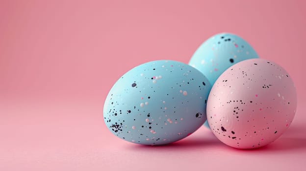 Easter eggs on blank background with pastel colours, leaving ample space for text
