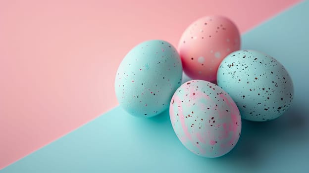 Easter eggs on blank background with pastel colours, leaving ample space for text