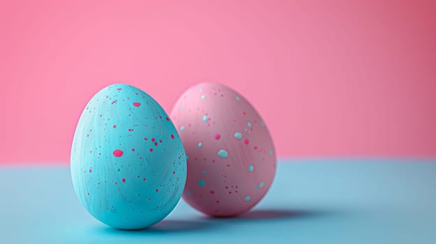 Easter eggs on blank background with pastel colours, leaving ample space for text